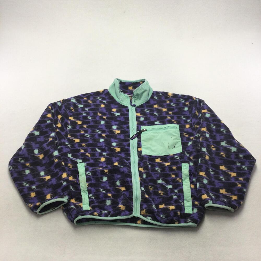 Patagonia Synchilla Jacket Mens Medium Purple Fleece Full Zip Geometric Pattern